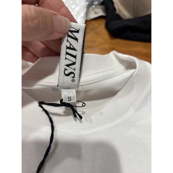 Mains London Mens White Blue Logo Tee - Picture 2 of 7